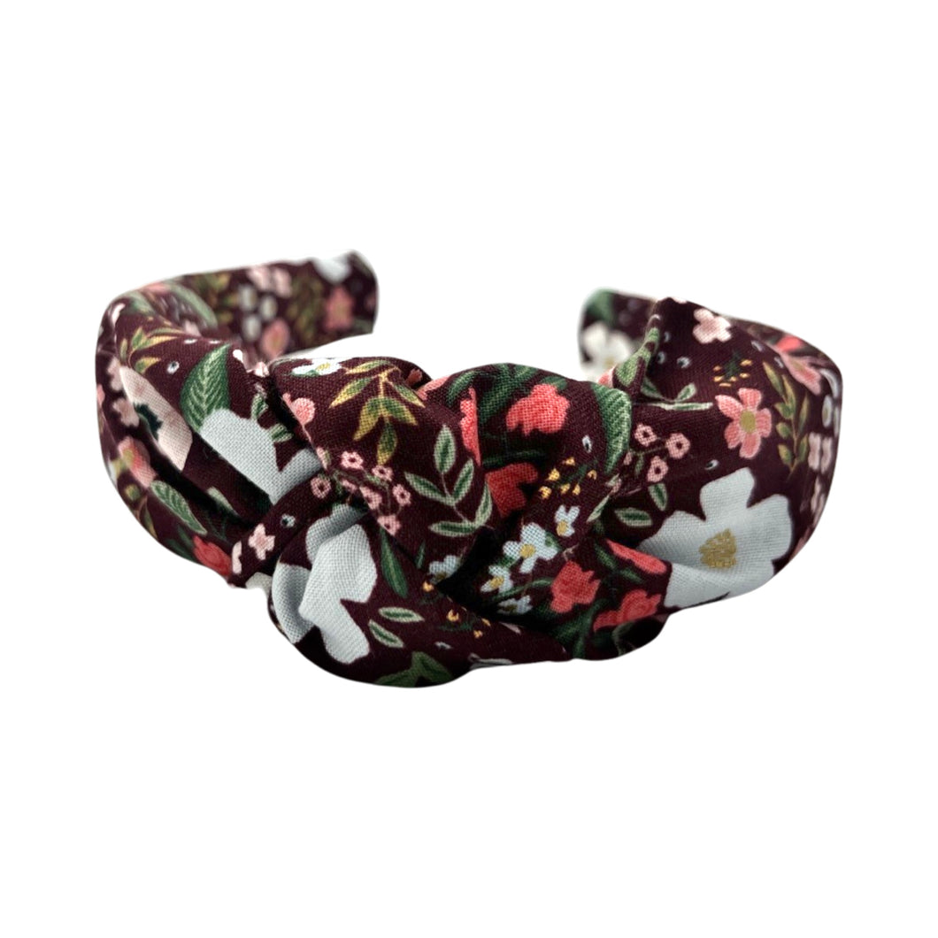 Burgundy Blossoms Knotted Headband