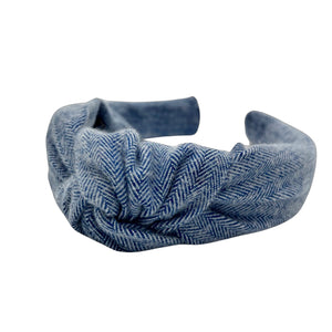 Blue Herringbone Knotted Headband