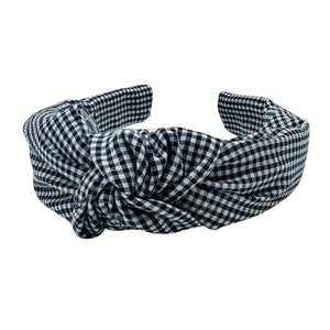 Navy Gingham Knotted Headband