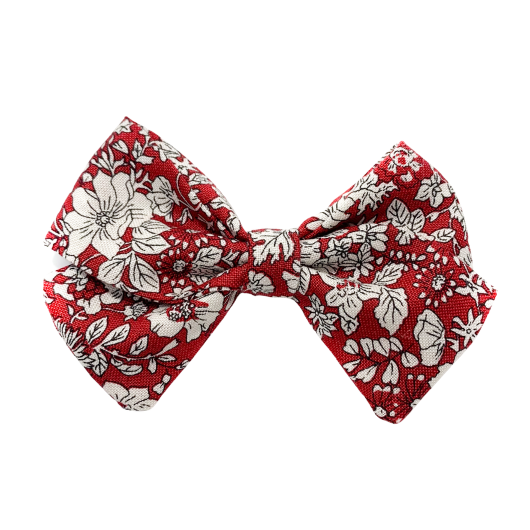 Deep Red Floral Classic Baby Bow
