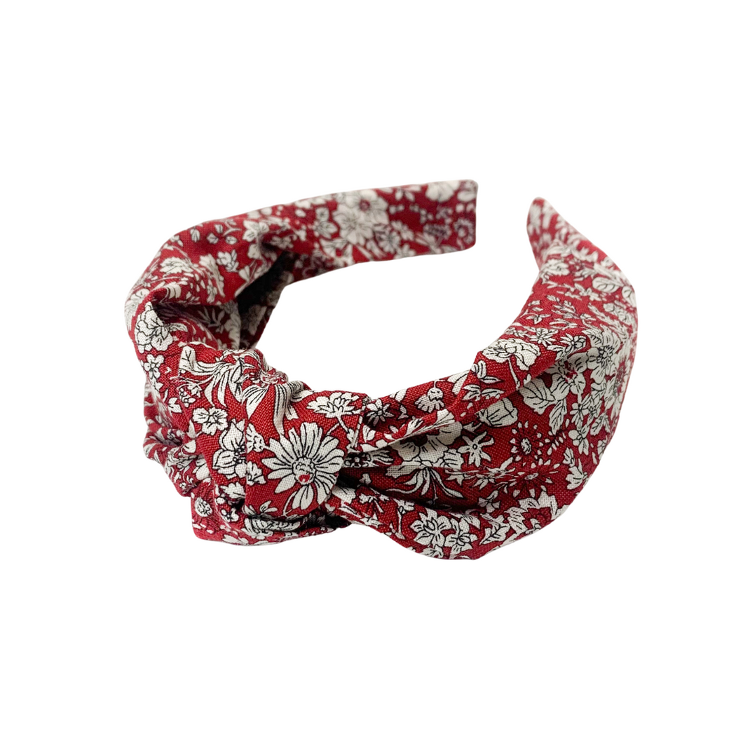 Deep Red Floral Knotted Headband