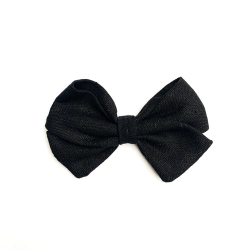 Solid Black Linen Baby Bow - baby bow headband or baby hair clip.