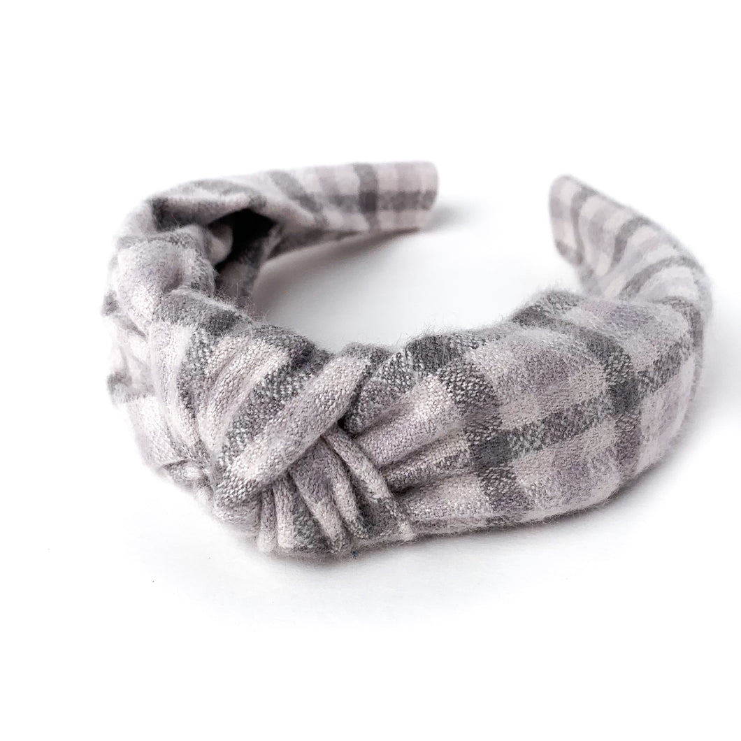Dove Checked Flannel Knotted Headband