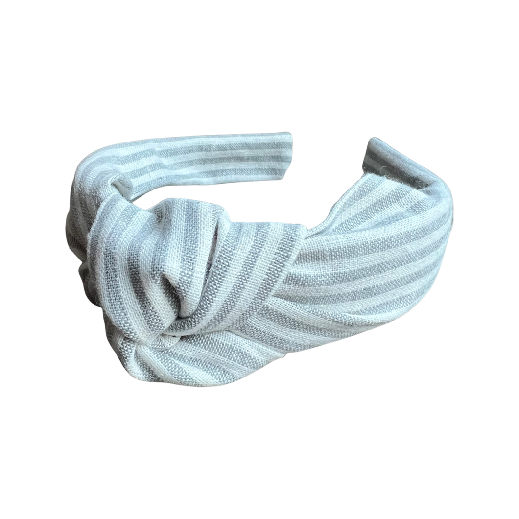 Gray Linen Stripe Knotted Headband