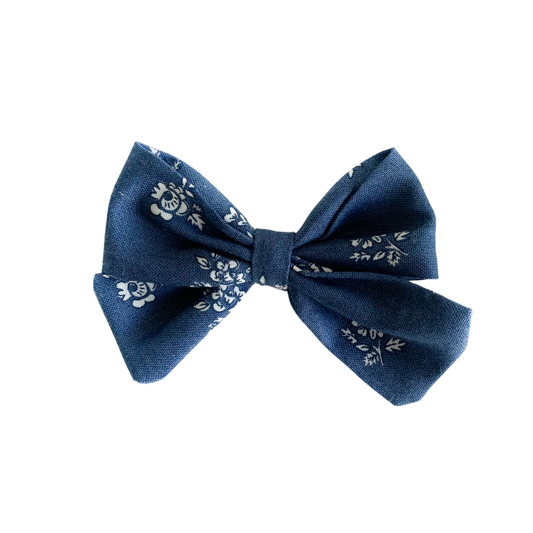 Navy Winter Floral Bow