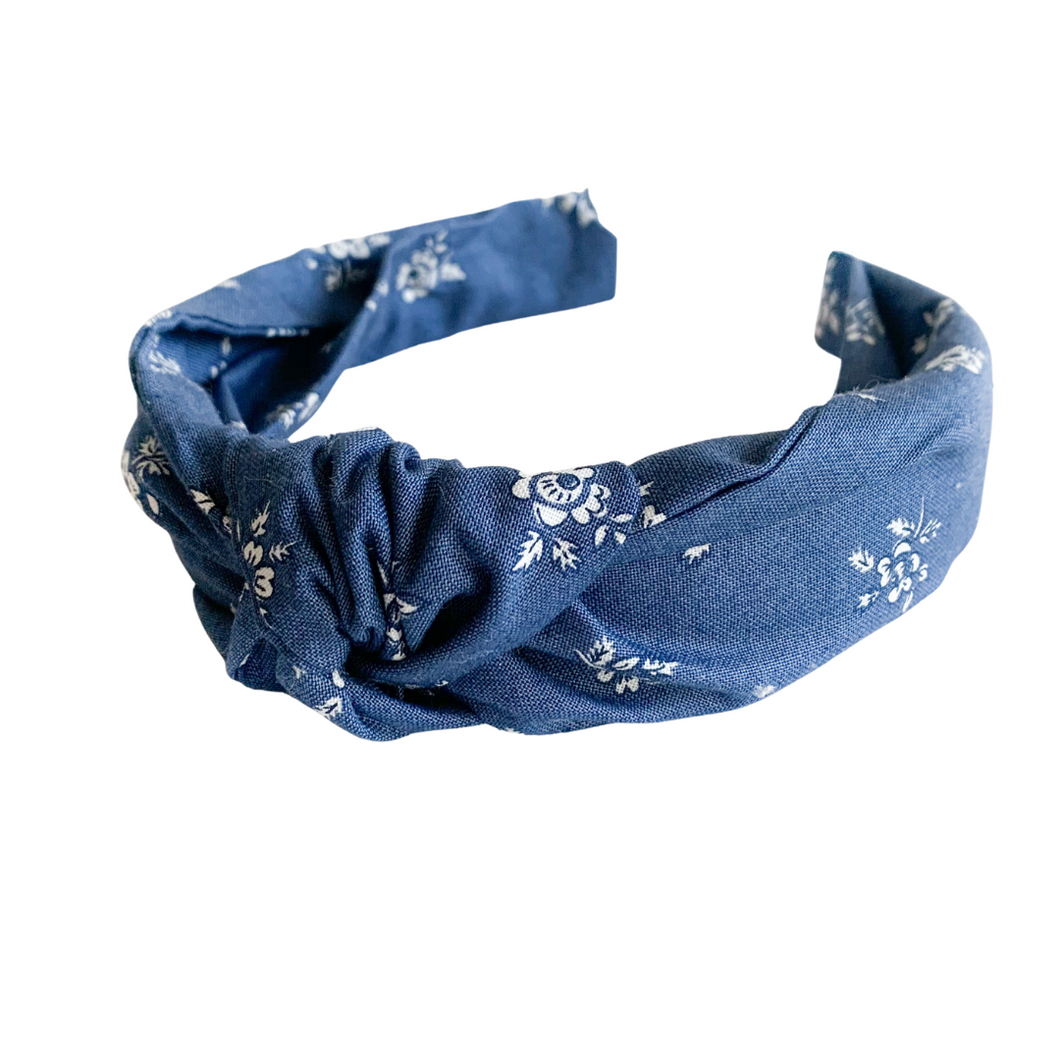Navy Winter Floral Knotted Headband