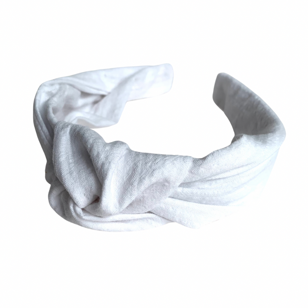White Seersucker Knotted Headband