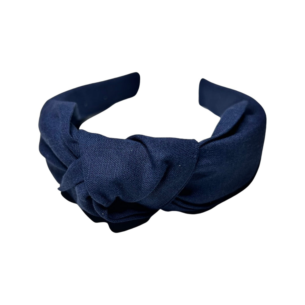 Navy Linen Knotted Headband